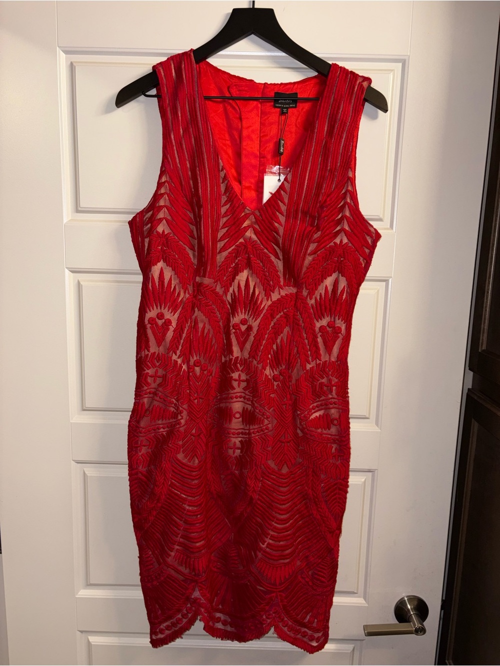 Bardot Vibrant Red Embroidered V-Neck Sleeveless Dress